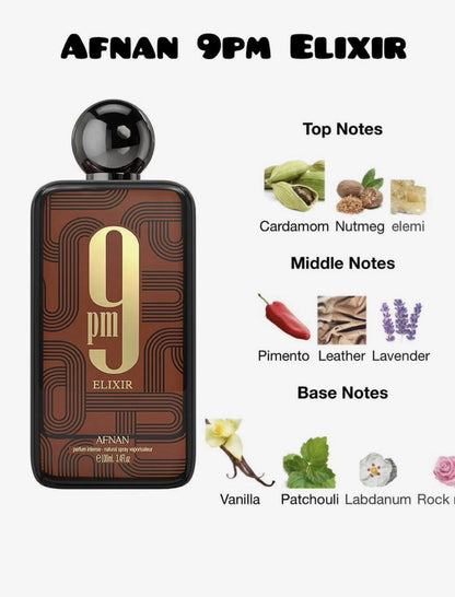 9PM ELIXIR by AFNAN 100ml –Powerful Evening & Party Wear Fragrance NEW SEALED L